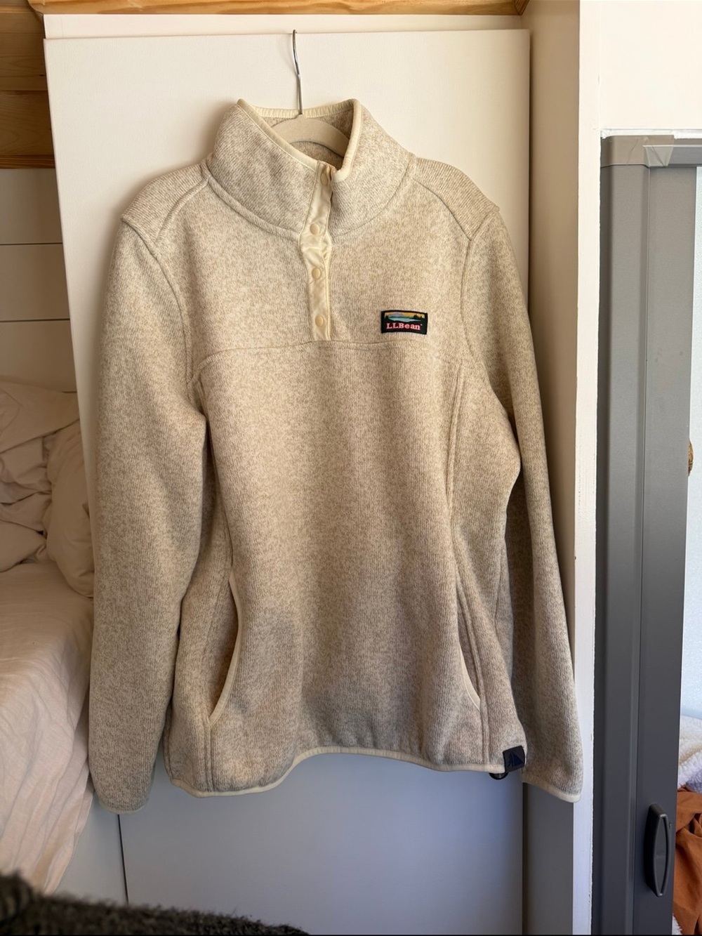 L.L. Bean Cream Snap-Quarter Fleece Pullover